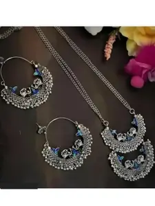 Sangria Silver-Toned Oxidised Necklace and Earrings