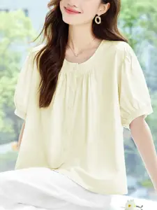 StyleCast Puff Sleeves Cotton Shirt Style Top