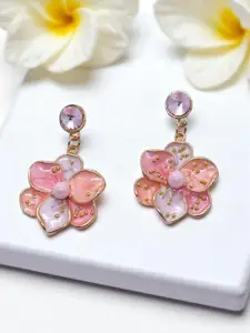 AVANT-GARDE PARIS Gold-Plated Stone Studded & Pearls Beaded Enamelled Floral Drop Earrings