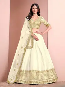 ODETTE Embellished Sequinned Semi-Stitched Lehenga & Unstitched Blouse With Dupatta