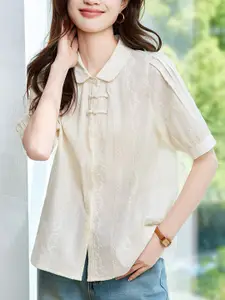 StyleCast White Solid Shirt Collar Top
