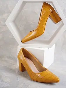 DressBerry Women Pointed Toe Textured Block Pumps