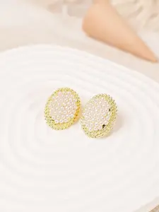 KRENOZ Gold-Plated Pearls Beaded Oval Studs