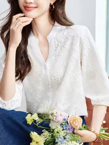 StyleCast Women Mandarin Collar Cotton Top
