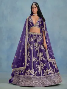 ODETTE Embroidered Sequinned Semi-Stitched Lehenga & Unstitched Blouse With Dupatta