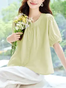StyleCast Women Band Neck Puff Sleeves Shirt Style Cotton Top