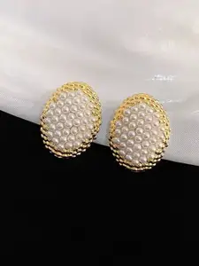KRENOZ Gold-Plated Pearls Beaded Oval Studs