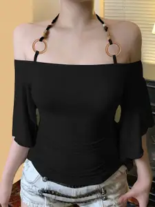 StyleCast Women Halter Neck Flared Sleeve Fitted Top