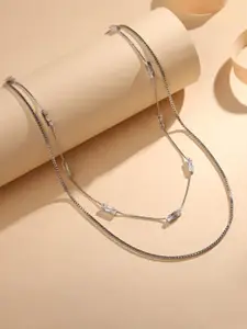 Cierra Silver Plated Zircon Studded 2 Layered Minimal Necklace