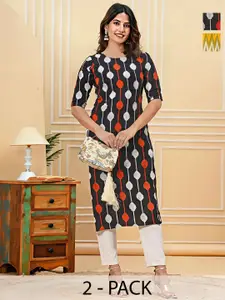 Anouk Rustic Selection Of 2 Women Geometric Printed Crepe Kurtas
