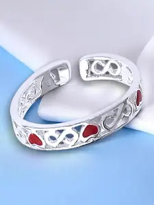 Taraash 925 Sterling Silver-Plated Artificial Stones Studded Heart & Infinity Toe Rings