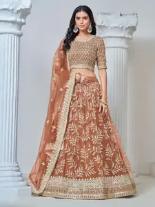 ODETTE Floral Embroidered Semi-Stitched Lehenga & Unstitched Blouse With Dupatta
