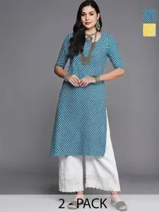 Anouk Rustic Selection Of 2 Women Geometric Printed Daily Straight Kurtas