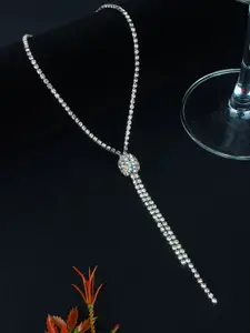 StyleCast Silver Plated Artificial Stones Studded & Beaded Minimal Necklace