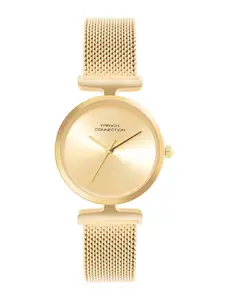 French Connection Women Round Dial & Stainless Steel Textured Straps Analogue Watch FCU7GM