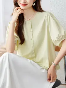 StyleCast Women Solid Round Neck Short Sleeves Cotton Top
