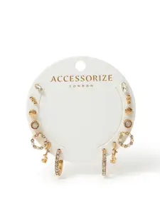 Accessorize Set of 7 Pearls And Gems Studded Circular Shaped Studs