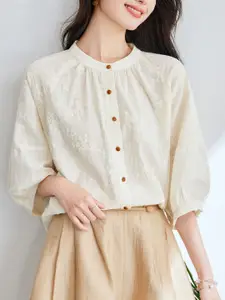 StyleCast Women Ethnic Motifs Self Design Raglan Sleeves Cotton Shirt Style Top