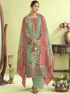 Stylee LIFESTYLE Floral Printed Embroidered Pure Silk Unstitched Dress Material