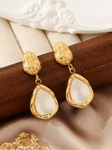 Celestique Korean Gold Plated Stones Studded Teardrop Shaped Drop Earrings