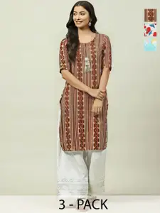Anouk Rustic Women Pack of 3 Floral Printed Daily Straight Kurtas
