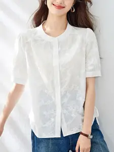 StyleCast Women Round Neck Short Sleeves Cotton Shirt Style Top