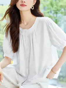 StyleCast Women Puff Sleeve Cotton Shirt Style Top