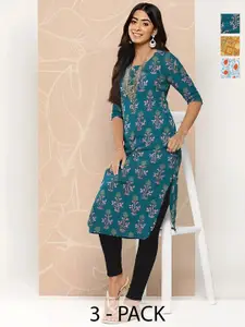 Anouk Rustic Women Pack of 3 Geometric Printed Daily Straight Kurtas