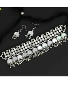 Sangria Silver-Toned Oxidised Necklace and Earrings