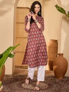 Sangria Women Printed Pure Cotton Straight Kurta