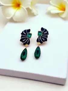 AVANT-GARDE PARIS Gold-Plated Crystals Studded Enamelled Floral Drop Earrings