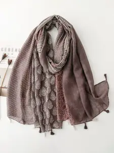 QUECY Women Printed Scarf with Tasselles