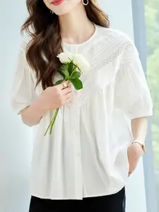 StyleCast Women Puff Sleeves Cotton Shirt Style Top