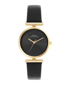 French Connection Women Sunray Round Dial & Leather Straps Analogue Watch FCU7BL