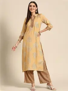 Anouk Women Ethnic Motifs Striped Keyhole Neck Flared Sleeves Sequinned Liva Kurta