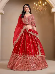 ODETTE Embroidered Sequinned Semi-Stitched Lehenga & Unstitched Blouse With Dupatta