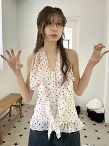 StyleCast Women Polka Dot Print Halter Neck Top