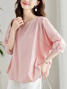 StyleCast Women Puff Sleeves Cotton Boxy Top