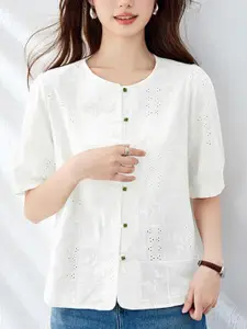 StyleCast Women Round Neck Short Sleeves Cotton Shirt Style Top