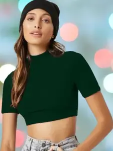 Dream Beauty Fashion Women Solid Round Neck Short Sleeves Crop Top