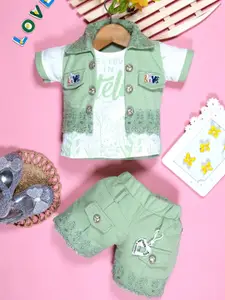 JIYAN FASHION WORLD Girls Printed Short Sleeves T-shirt With Shorts