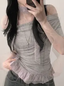 StyleCast Women Off-Shoulder Ruched Cotton Casual Top