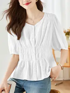 StyleCast Women Puff Sleeve Cotton Shirt Style Top