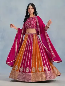 ODETTE Embroidered Semi-Stitched Georgette Lehenga & Unstitched Blouse With Dupatta