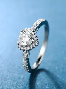 YouBella Silver-Plated Cubic Zirconia Studded Heart Shaped Adjustable Finger Ring