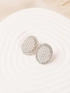 KRENOZ Silver-Plated Pearls Beaded Oval Studs