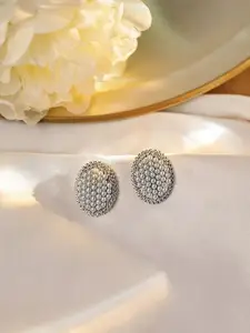 KRENOZ Silver-Plated Pearls Beaded Oval Studs