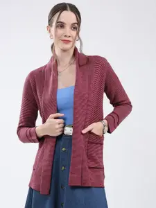 Monte Carlo Women Striped Self Design Front Open Full Sleeve Cardigan Sweater