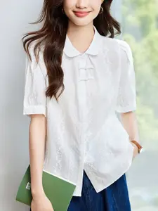 StyleCast Women Cotton Peter Pan Collar Embroidered Cotton Shirt Style Top