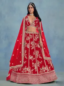 ODETTE Embroidered Sequinned Semi-Stitched Lehenga & Unstitched Blouse With Dupatta